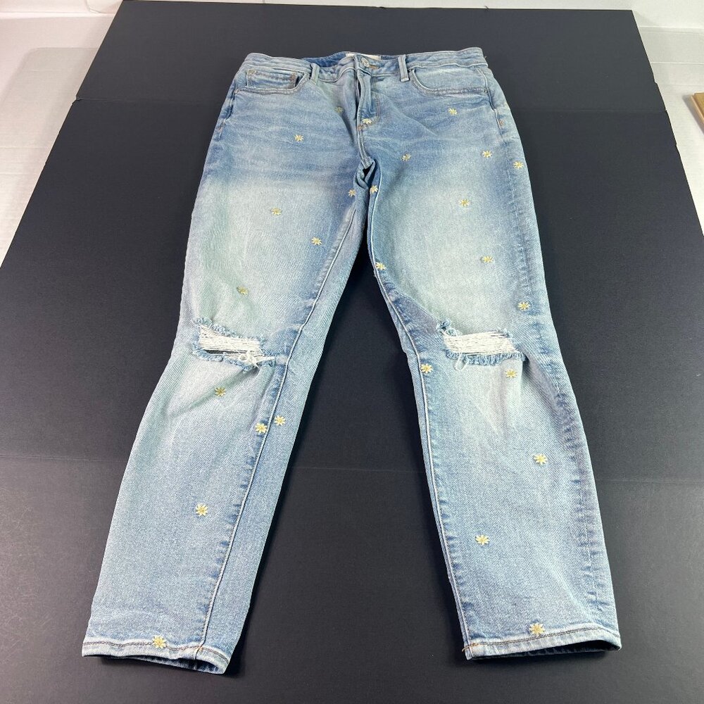 Driftwood Jeans Women 31x25* Gizelle Skinny Floral Embroidered Blue Denim Tag 29